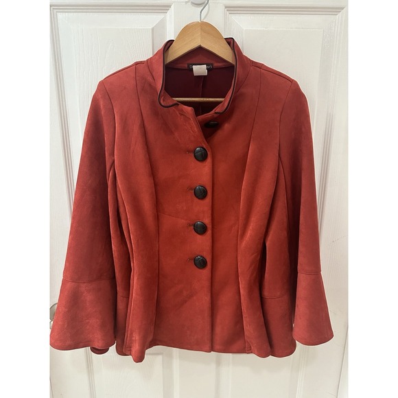 VTG Design Today's Rust Colored Jacket Blazer Womens M Techno Suede Big Button - Picture 1 of 6
